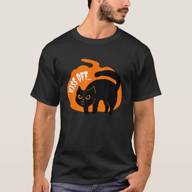 Hiss Off Funny Black Cat Animal Lover Halloween Pu T-Shirt (Front)