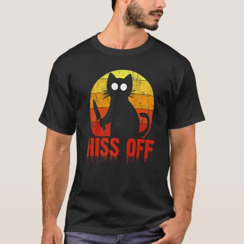Hiss Off Spooky Gory Cat Knife Bloody T_Shirt