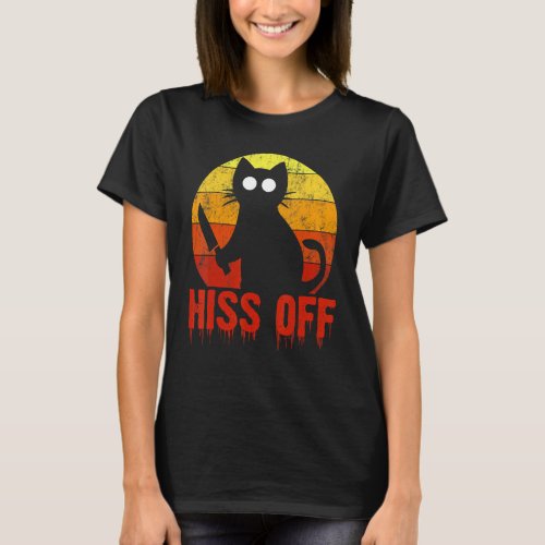 Hiss Off Spooky Gory Cat Knife Bloody T_Shirt
