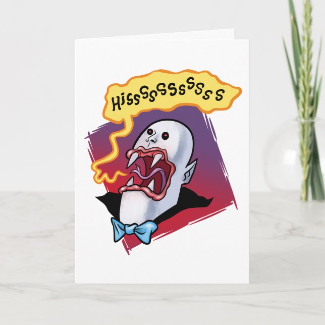 Hiss-terical Vampire Cartoon – Funny Horror Art Card (Front)