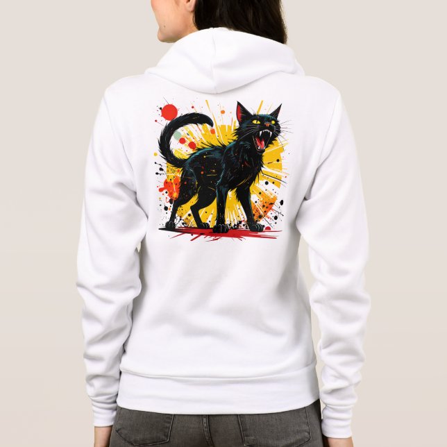 Hissing Defensive Black Cat Women's Hoodie (Back)