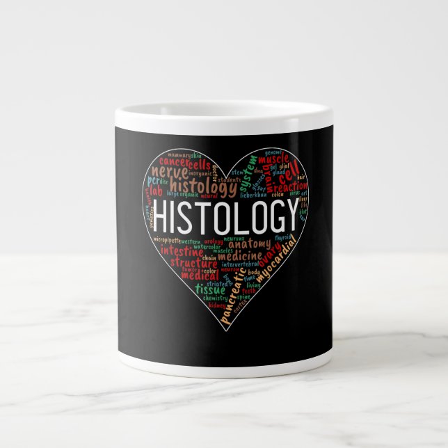 Histology Histotechnician Heart Words Definition Giant Coffee Mug (Front)