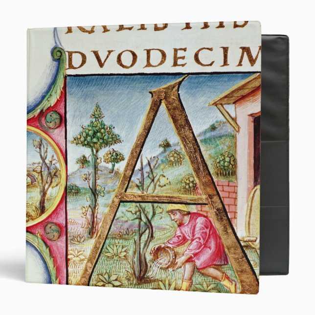 Historiated initial 'A' depicting 3 Ring Binder (Front/Inside)