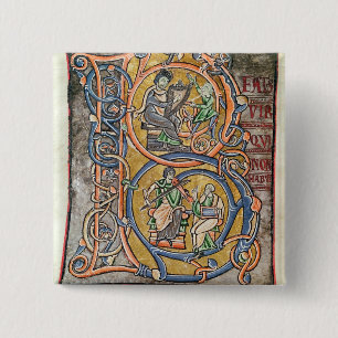 Historiated initial 'B' depicting King David Button