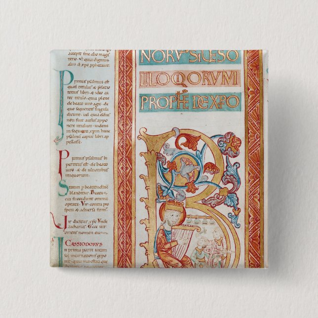 Historiated initial 'B' depicting King David Pinback Button (Front)