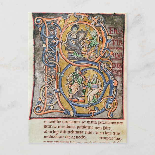 Historiated Initial 'B' Depicting King David Postcard | Zazzle