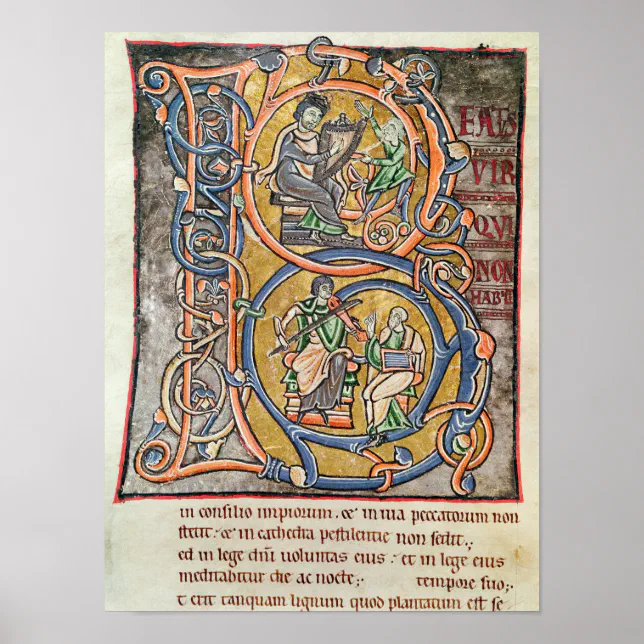 Historiated Initial 'B' Depicting King David Poster | Zazzle