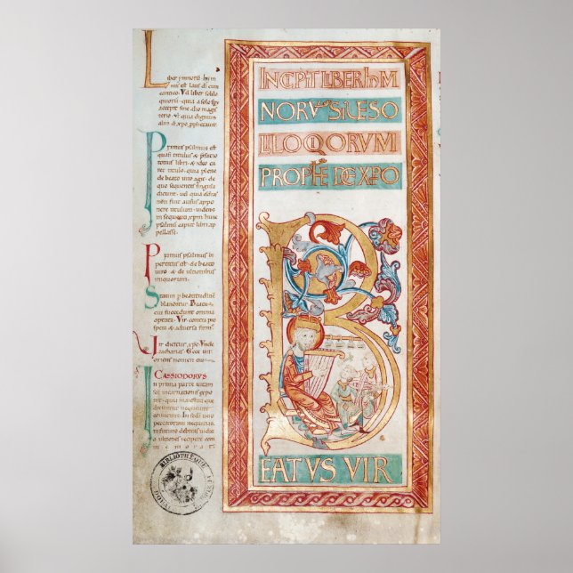 Historiated initial 'B' depicting King David Poster (Front)