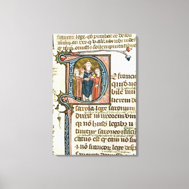 Historiated initial 'D' depicting a priest Canvas Print (Front)