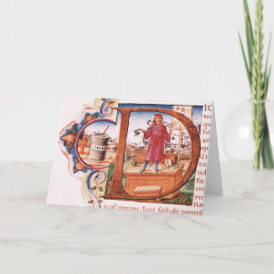 Historiated initial 'D' depicting an apothecary Note Card