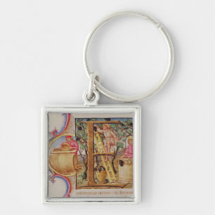 Historiated initial 'E' depicting grape picking Keychain