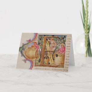 Historiated initial 'E' depicting grape picking Note Card