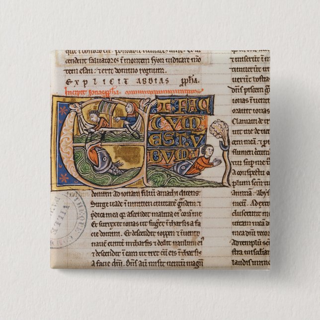 Historiated initial 'E' depicting Jonah Button (Front)