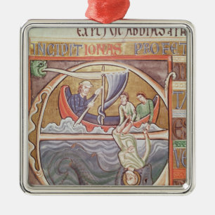 Historiated initial 'E' depicting Jonah Metal Ornament