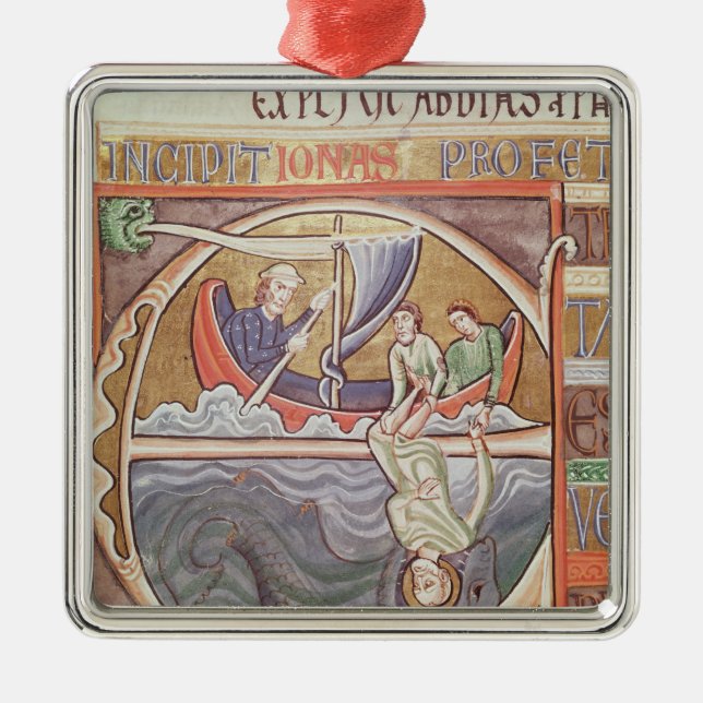 Historiated initial 'E' depicting Jonah Metal Ornament (Front)