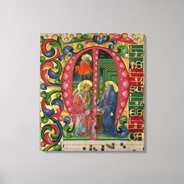 Historiated initial 'M' depicting The Annunciation Canvas Print (Front)