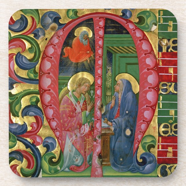 Historiated initial 'M' depicting The Annunciation Coaster (Front)