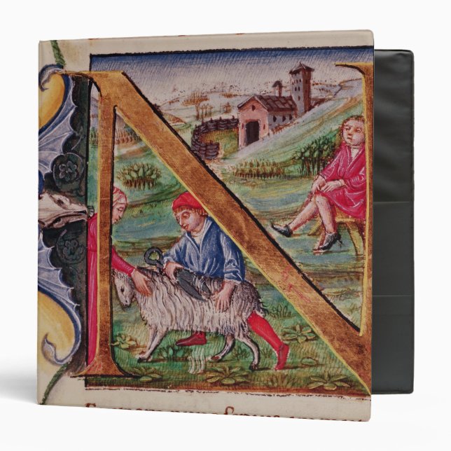 Historiated initial 'N' depicting sheep Binder (Front/Inside)