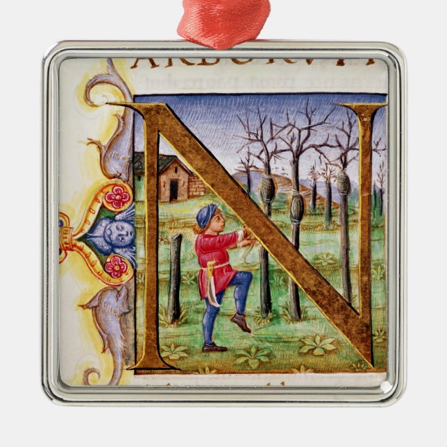 Historiated Initial 'N' Metal Ornament (Front)
