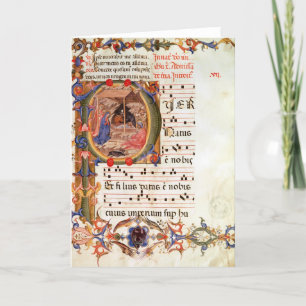 Historiated initial 'P' depicting the Nativity Holiday Card