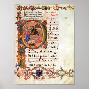 Historiated initial 'P' depicting the Nativity Poster