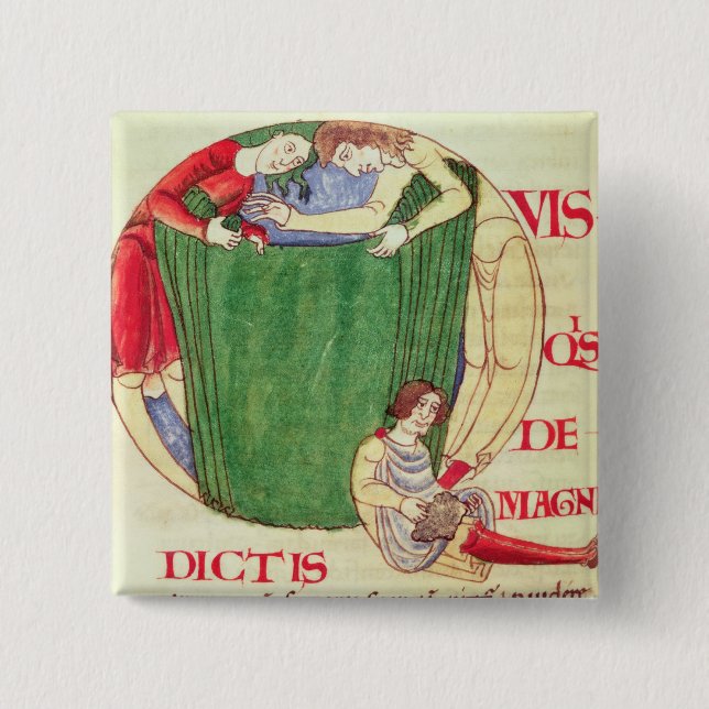 Historiated initial 'Q' depicting drapers Pinback Button (Front)