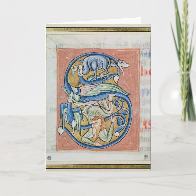 Historiated initial 'S' depicting an acrobat Note Card (Front)