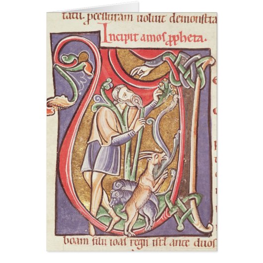 Historiated initial 'V' depicting Amos Cards (Front)