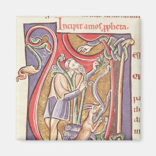 Historiated initial 'V' depicting Amos Magnet