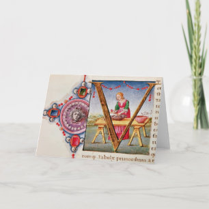 Historiated initial 'V' depicting Note Card