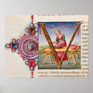 Historiated initial 'V' depicting Poster