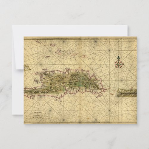 Historic 1639 Map of Hispaniola _ Joan Vinckeboons Invitation