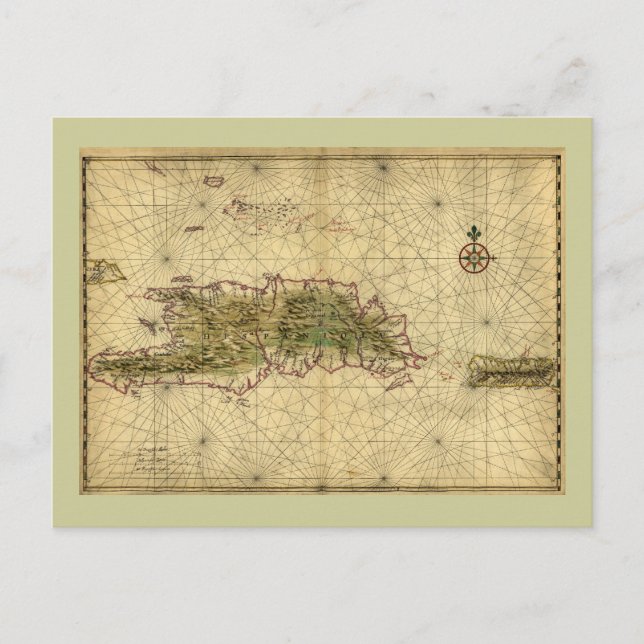 Historic 1639 Map of Hispaniola - Joan Vinckeboons Postcard (Front)