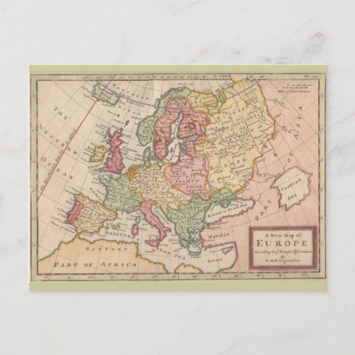Historic 1721 Map of Europe Postcard