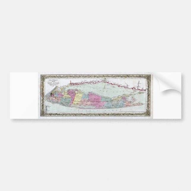Historic 1855-1857 Travellers Map of Long Island Bumper Sticker (Front)