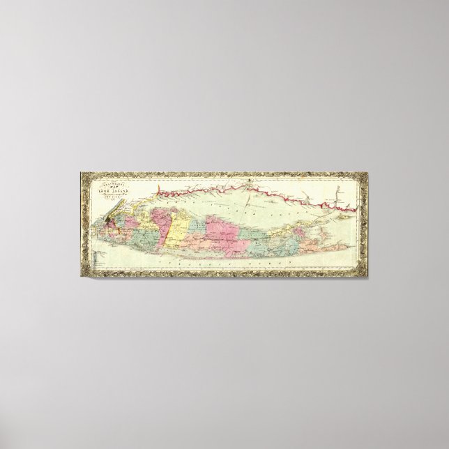 Historic 1855-1857 Travellers Map of Long Island Canvas Print (Front)