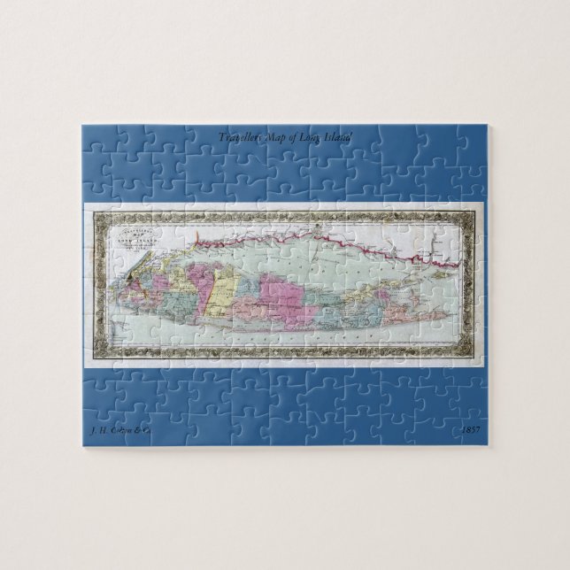 Historic 1855-1857 Travellers Map of Long Island Jigsaw Puzzle (Horizontal)