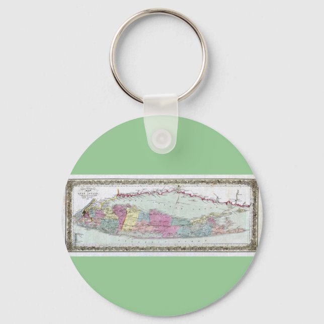 Historic 1855-1857 Travellers Map of Long Island Keychain (Front)