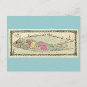 Historic 1855-1857 Travellers Map of Long Island Postcard