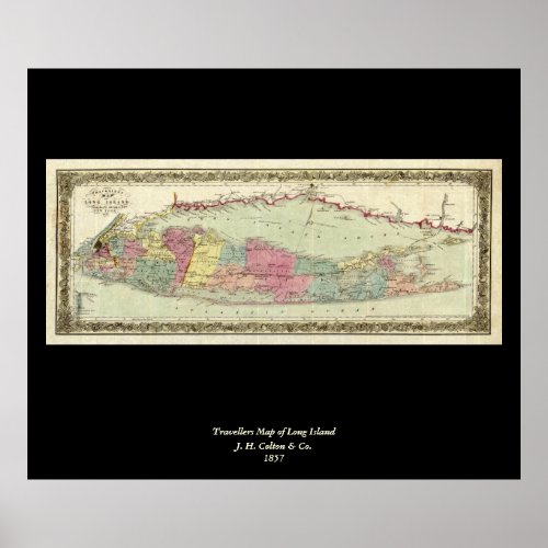 Historic 1855_1857 Travellers Map of Long Island Poster