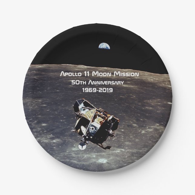 Historic Apollo 11 Moon Mission 50th Anniversary Paper Plates (Front)