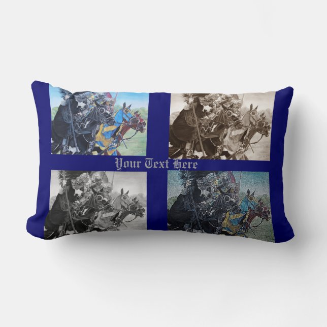 historic art medieval knights jousting on horses lumbar pillow (Front)