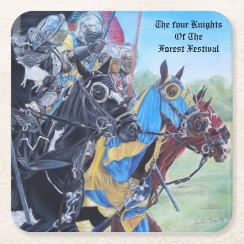 historic art medieval knights jousting on horses square paper coaster