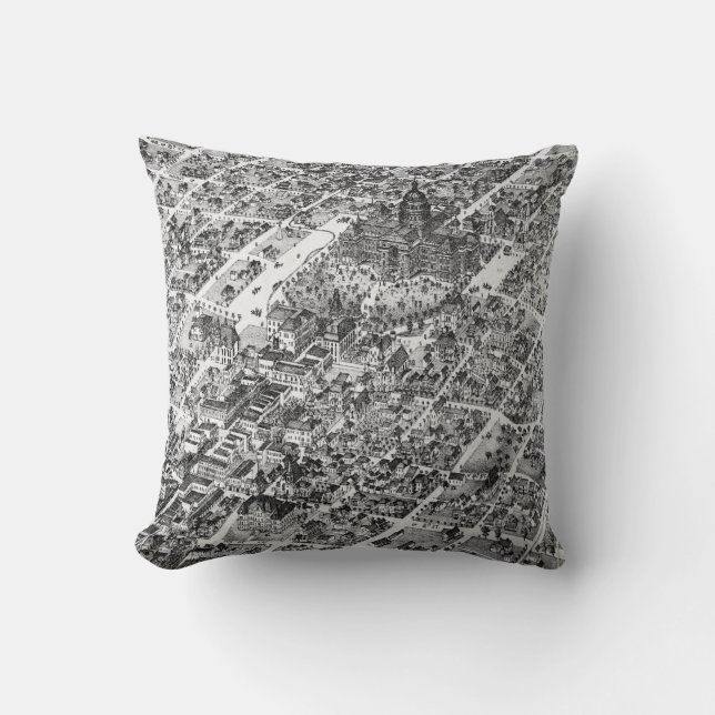 Historic Austin Map of 1873 Throw Pillow (Front)