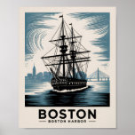 Historic Boston Harbor Massachusetts Ship Vintage Poster