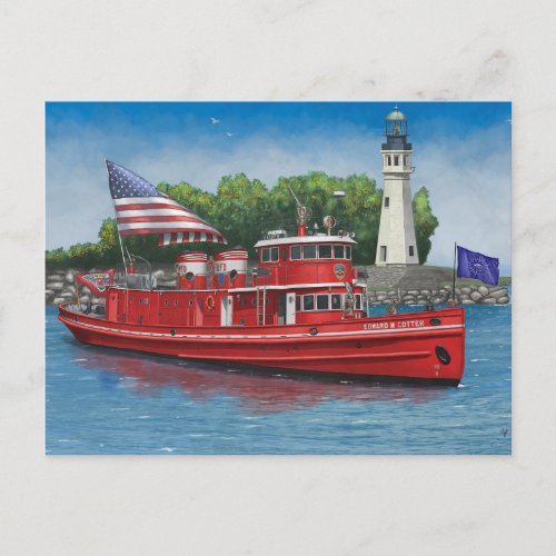 Historic Buffalo Fireboat Edward M Cotter Holiday Postcard