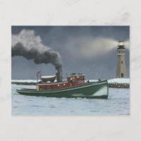 Historic Buffalo Tugboat and Lighthouse Postcard