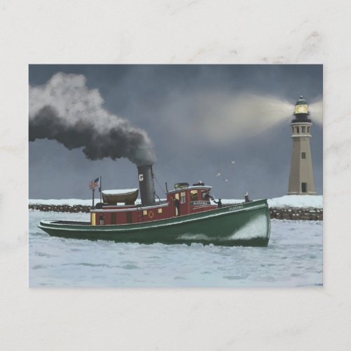 Historic Buffalo Tugboat and Lighthouse Postcard