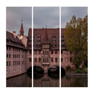 Historic building at sunset in Nuremberg, Germany Triptych