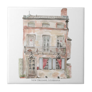 Historic Building New Orleans Watercolor Ceramic Tile